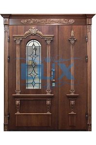 эксклюзивная парадная дверь с массивом дуба и витражным стеклом