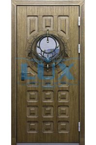 металлическая дверь с круглым зеркалом для парадного входа